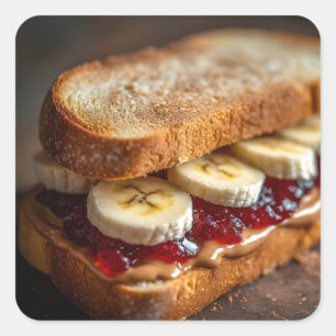 Sticker Carré Sandwich au beurre de cacahuète et gelée de raisin