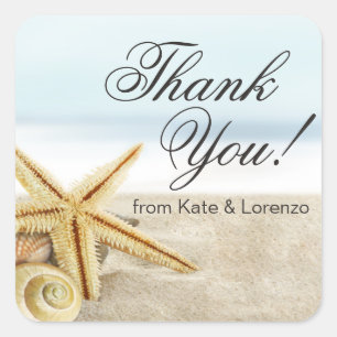 Sticker Carré Sandy Beach Starfish Seashells Merci
