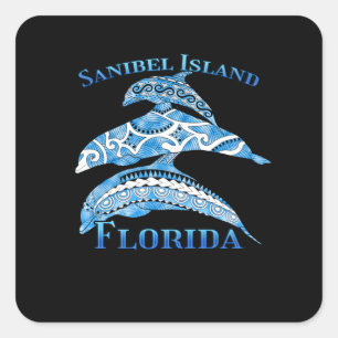 Sticker Carré Sanibel Island Floride Dauphins tribaux de vacance