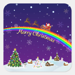 Sticker Carré Santa Claus arc-en-ciel
