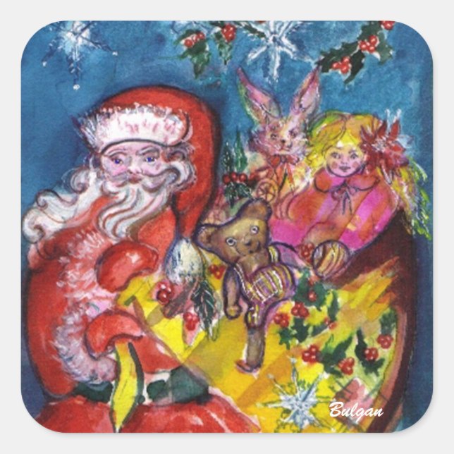 STICKER CARRÉ SANTA CLAUS AVEC CADEAUX (Devant)