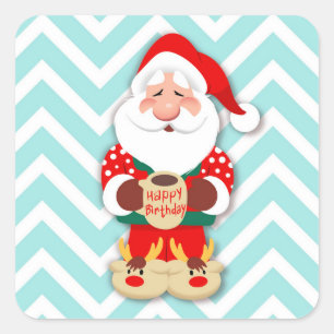 Sticker Carré Santa claus in red pajamas holding a mug