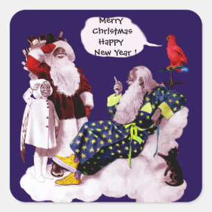 Sticker Carré SANTA CLAUS, PETITE ANGEL & MERLIN Noël