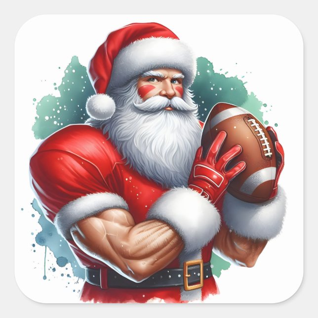 Sticker Carré Santa Claus Poses Confidently With a Football (Devant)