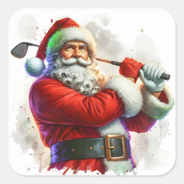 Sticker Carré Santa Claus swing a Golf Club in Festin Attire (Devant)