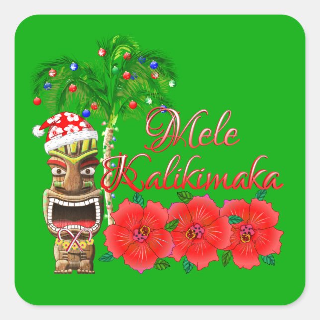 Sticker Carré Santa Claus Tiki Mele Kalikimaka (Devant)
