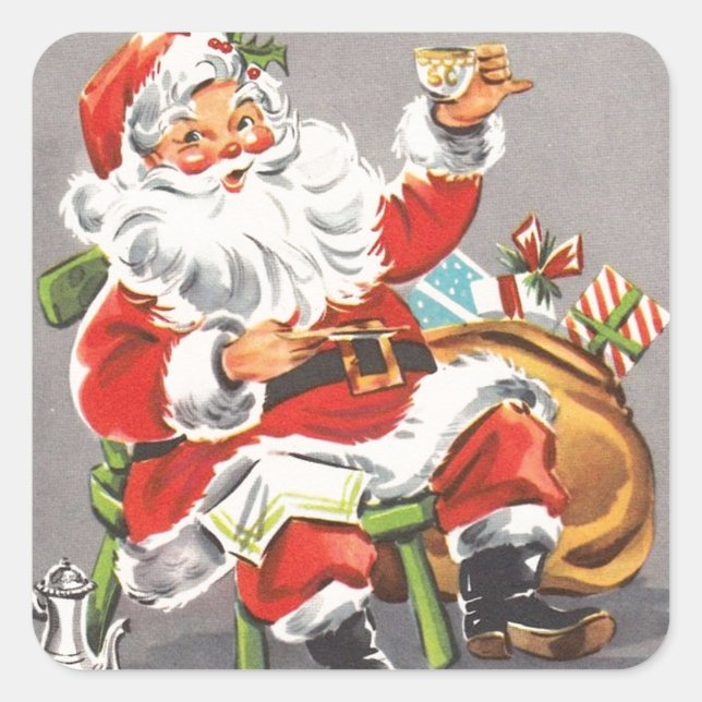 Sticker Carré Santa Claus vintage 1950 (Devant)