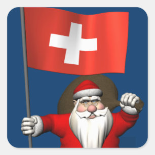 Sticker Carré Santa Claus With Ensign Of Switzerland