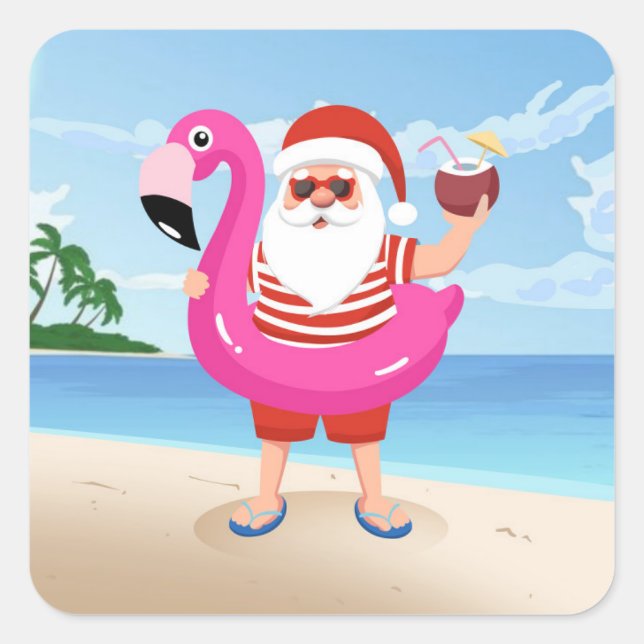 Sticker Carré Santa Claus with flamingo (Devant)