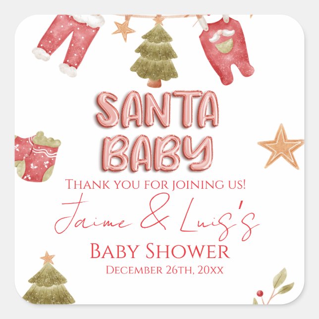 Sticker Carré Santa Girl Boy Holiday Baby Shower   (Devant)