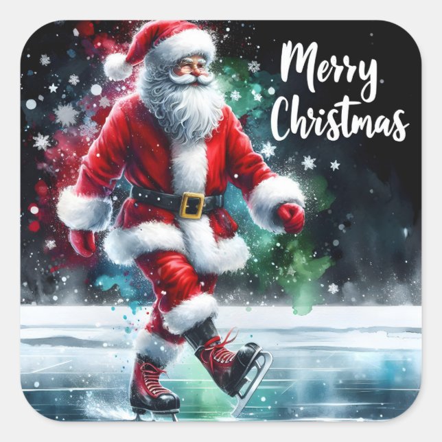 Sticker Carré Santa Skates Happily Outdoors (Devant)