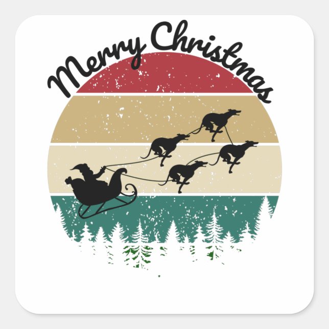 Sticker Carré Santas Sleigh tiré par des lévriers (Devant)