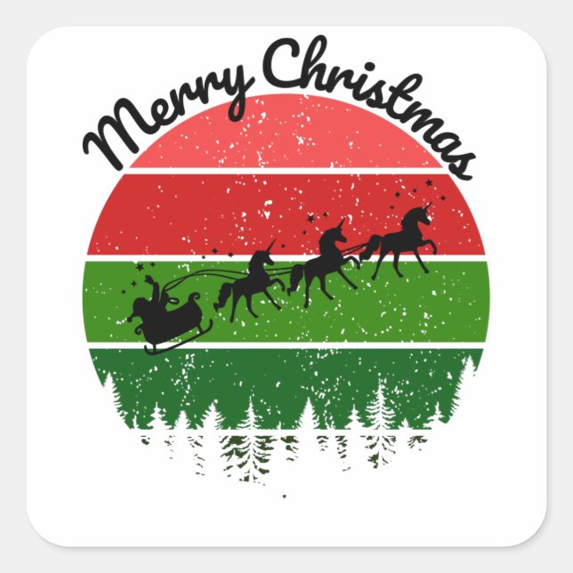 Sticker Carré Santas Sleigh tiré par des licornes (Devant)