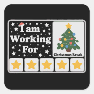 Sticker Carré Sapin de Noël 5 étoiles Je travaille pour les vaca