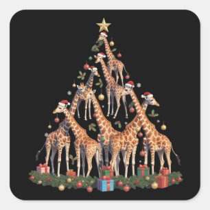 Sticker Carré Sapin de Noël Girafe Santa Ferme de faune africain