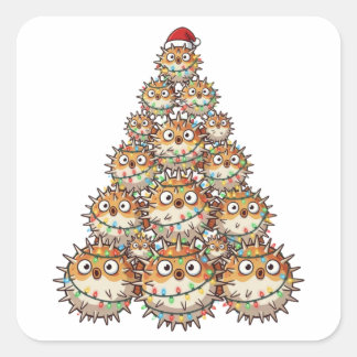 Sticker Carré Sapin de Noël Poisson-Tétraodon Chapeau de Père No