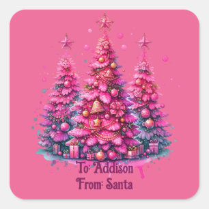Sticker Carré Sapin de Noël Rose Tendance Esthétique Prépa Fémin