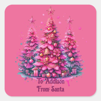 Sticker Carré Sapin de Noël Rose Tendance Esthétique Prépa Fémin