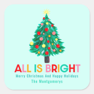 Sticker Carré Sapin de Noël "Tout est brillant" Pastel Personnal