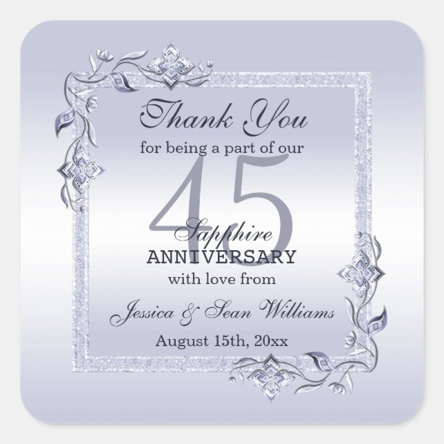 Sticker Carré Sapphire Gem & Parties scintillant 45e anniversair (Devant)