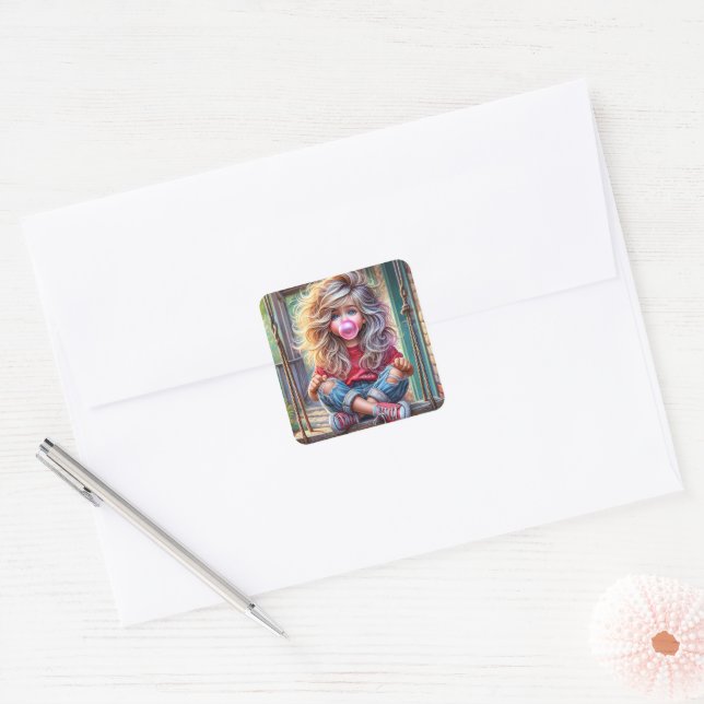 Sticker Carré Sassy Girl Blown Bubblegum bulle (Enveloppe)