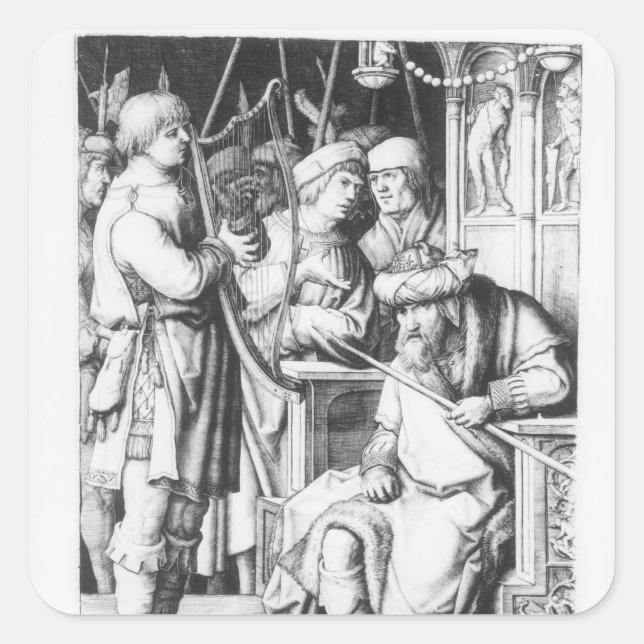 Sticker Carré Saul Écouter David Jouer la harpe (Devant)