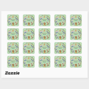 Sticker Carré Sauvage Tropical Une Jungle Safari Animaux Anniver