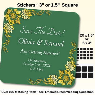 Sticker Carré Sauver la date - Émeraude vert et or
