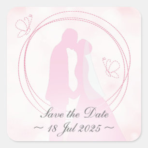 Sticker Carré "Sauvez la date" Romantique Dreamy Mariage couple