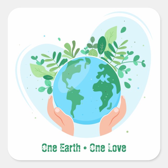 Sticker Carré Sauvez la planète. Une Terre Un Amour. (Devant)