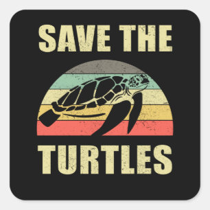 Sticker Carré Sauvez La Pollution Des Tortues