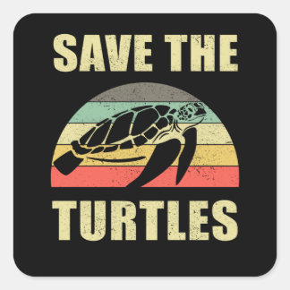 Sticker Carré Sauvez La Pollution Des Tortues