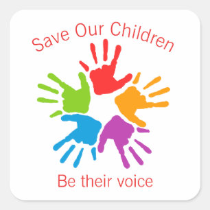 Sticker Carré Sauvez nos enfants avec nos empreintes