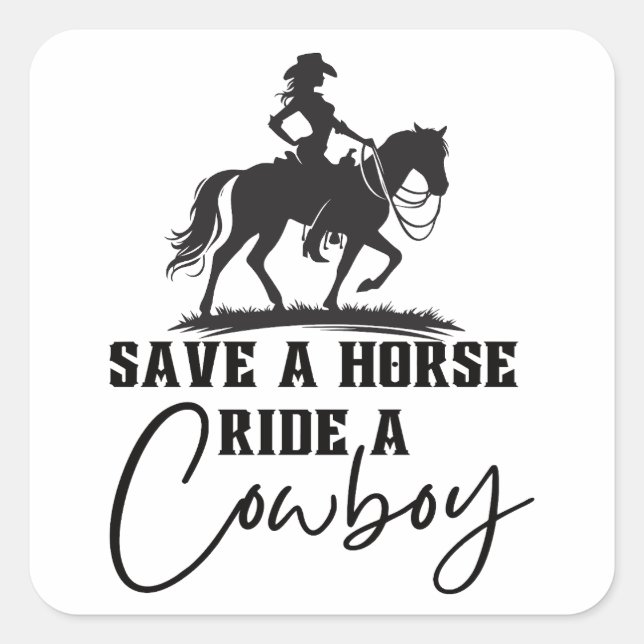 Sticker Carré Sauvez une balade à cheval sur un cowboy (Devant)