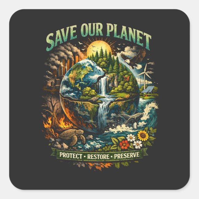 Sticker Carré Save Our Planet (Devant)