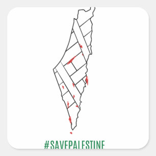 Sticker Carré Save Palestine saigned map - Liberté pour Palestin