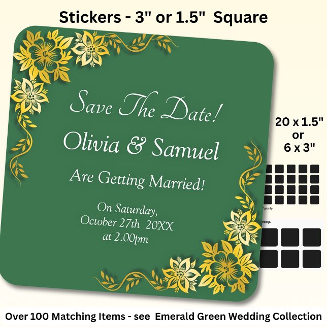 Sticker Carré Save The Date - Emerald Green & Gold (Créateur téléchargé)