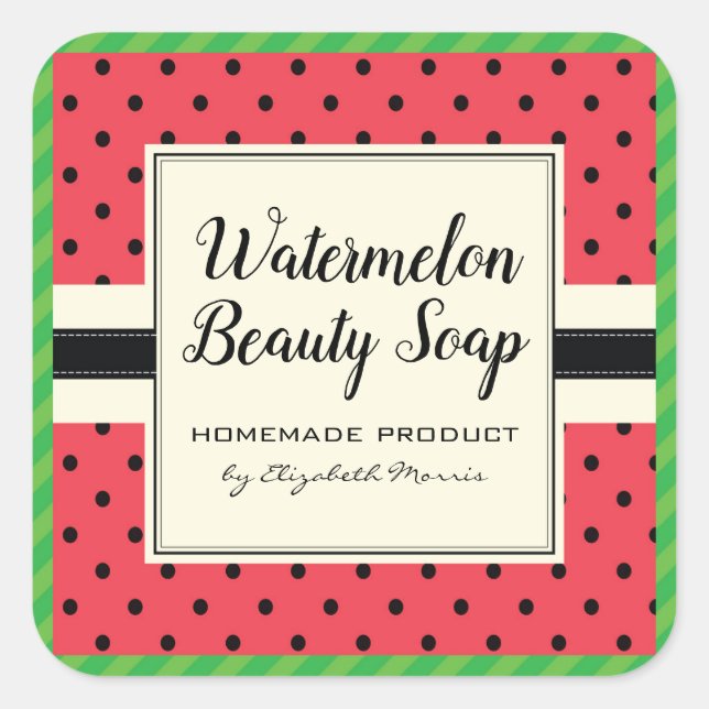 Sticker Carré Savon de beauté Watermelon produit maison étiquett (Devant)