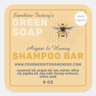 Sticker Carré Savon de miel Vintage Bee Shampoo Bar Jaune