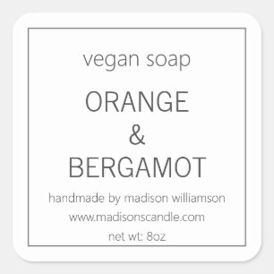 Sticker Carré Savon de Vegan Simple minimaliste gris et blanc