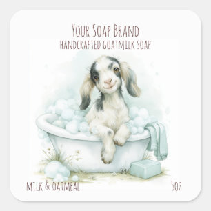Sticker Carré Savon fait main avec un bébé chèvre mignon dans un