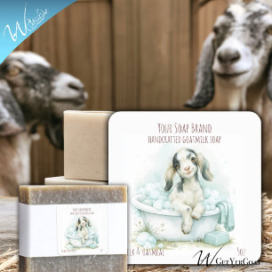 Sticker Carré Savon fait main avec un bébé chèvre mignon dans un