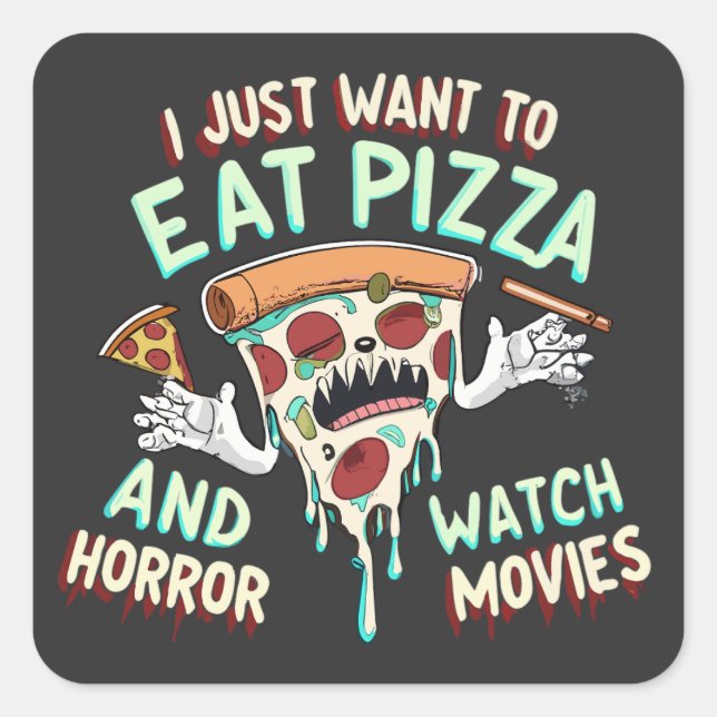 Sticker Carré Scandale de cinéma et de pizza, Halloween Déplaisa (Devant)