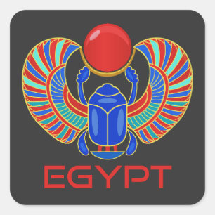 Sticker Carré Scarab Égyptien Avec Le Mot Egypte
