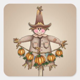 Sticker Carré SCARECROW & CITROUILLE GARLAND par SHARON SHARPE