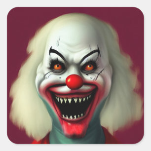 Sticker Carré scary clown horror portrait de monstre halloween