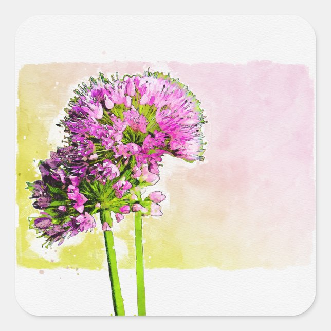 Sticker Carré Sceau à adhésif à florale Allium rose (Devant)