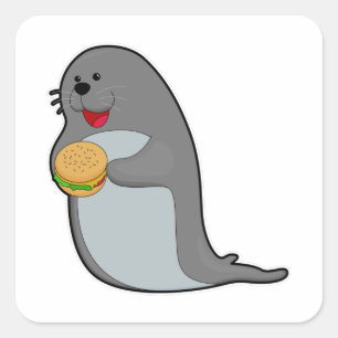 Sticker Carré Sceau à manger avec hamburger
