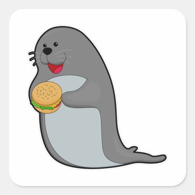 Sticker Carré Sceau à manger avec hamburger (Devant)