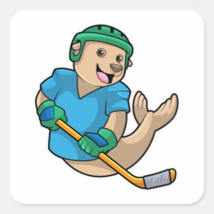 Sticker Carré Sceau au hockey sur glace avec bâton de hockey sur